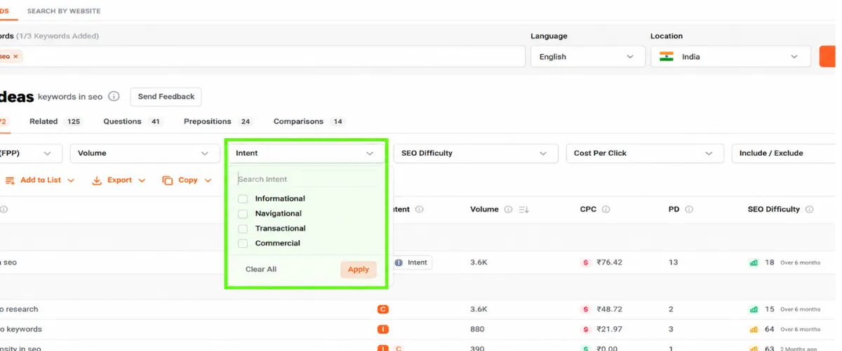 KEYWORD INTENT