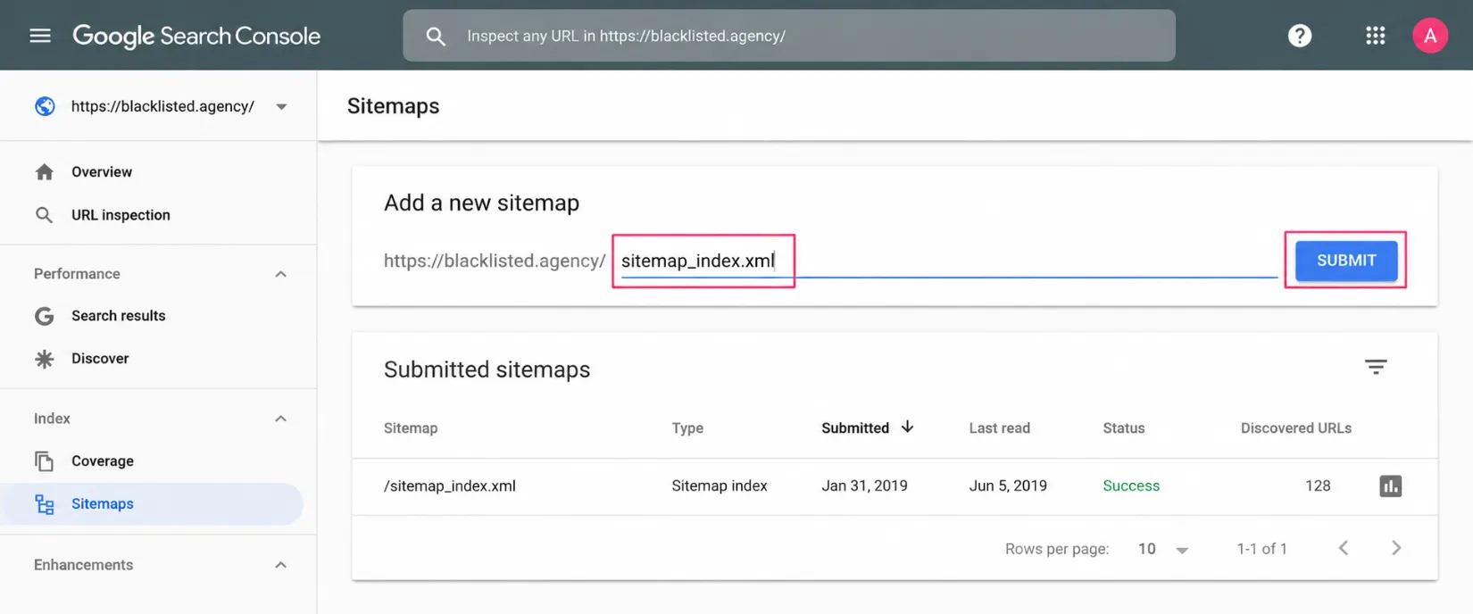 submit sitemap in GSC